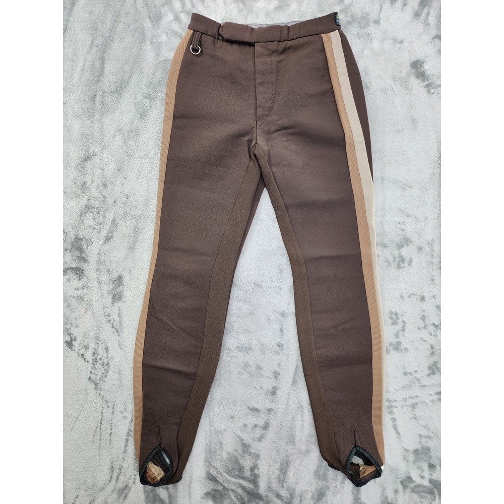 Vintage 60s Edelweiss Ski Pants Womes XS Brown Wool Side Stripe Stirrup Winter